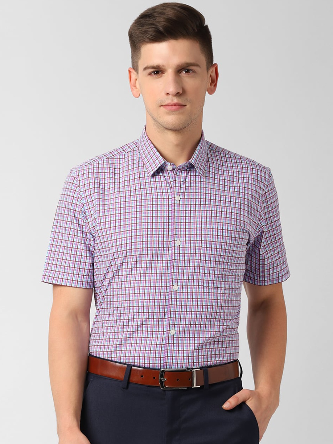 

Peter England Men Purple Slim Fit Checked Formal Shirt