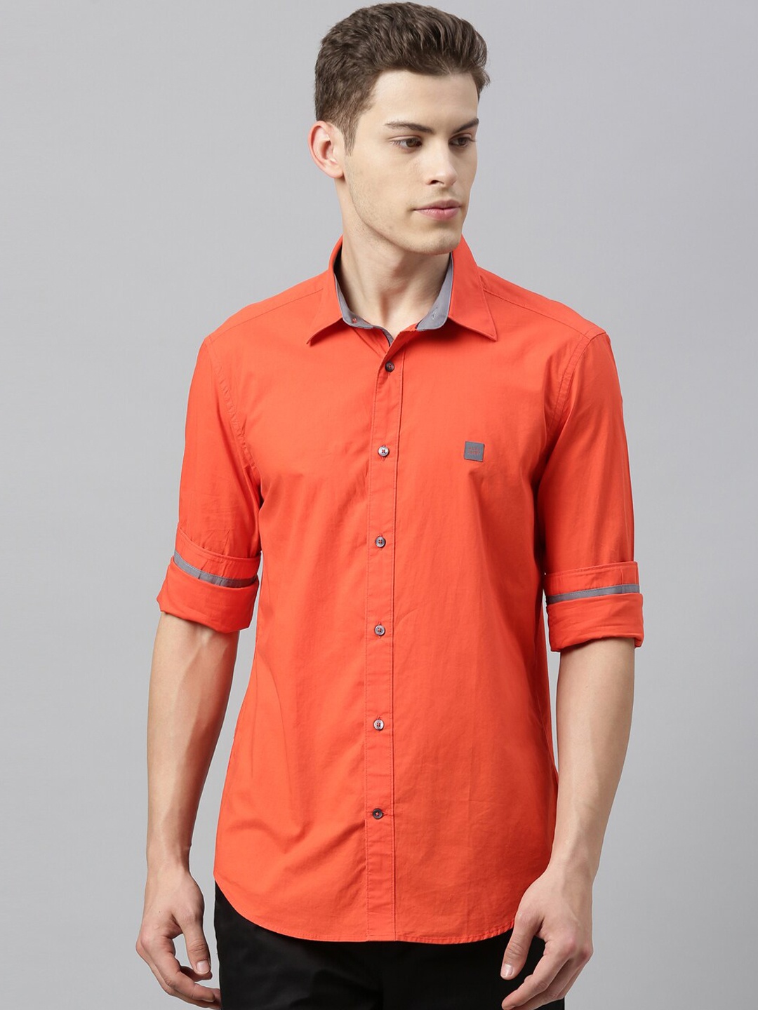 

RARE RABBIT Men Orange Tailored Fit Solid Casual Shirt