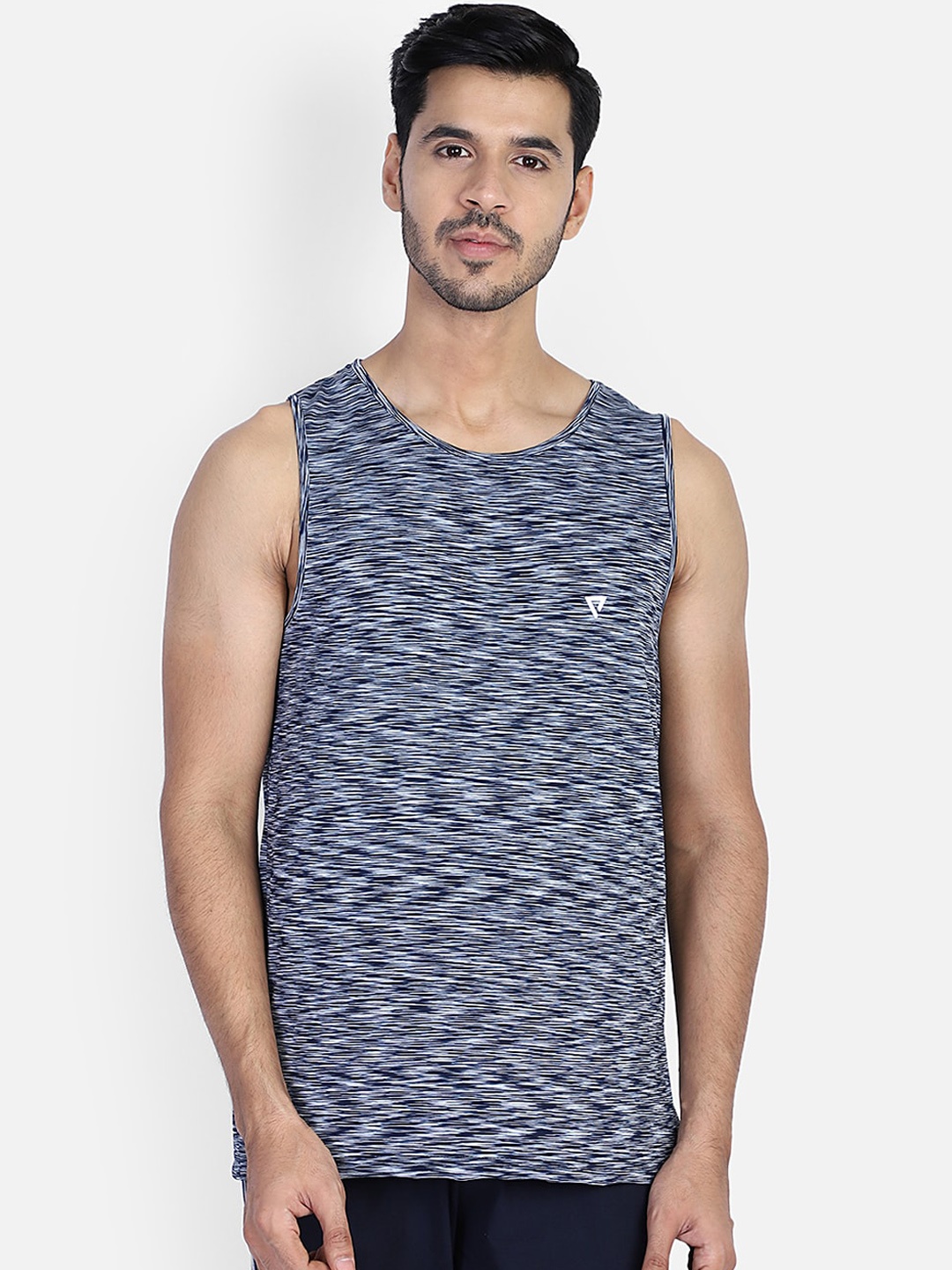 

PROTEENS Men Navy Blue & Grey Printed Round Neck Rapid-Dry Training T-shirt