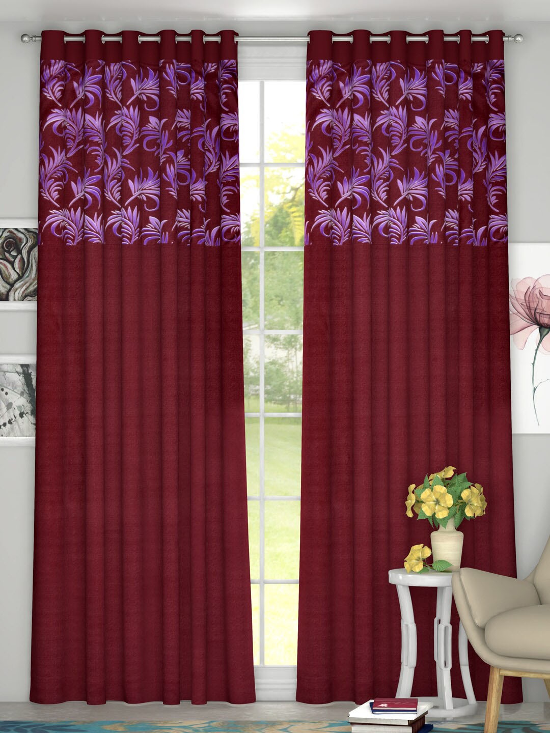 

Kuber Industries Maroon & Pink Set of 2 Door Curtains