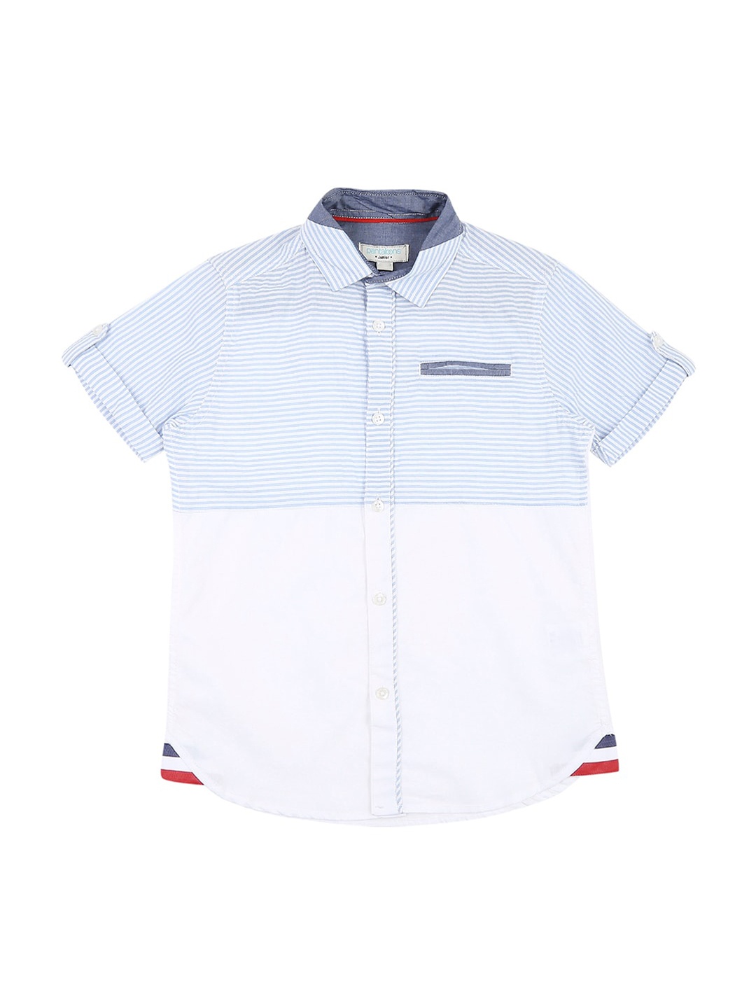 

Pantaloons Junior Boys Blue Regular Fit Striped Casual Shirt
