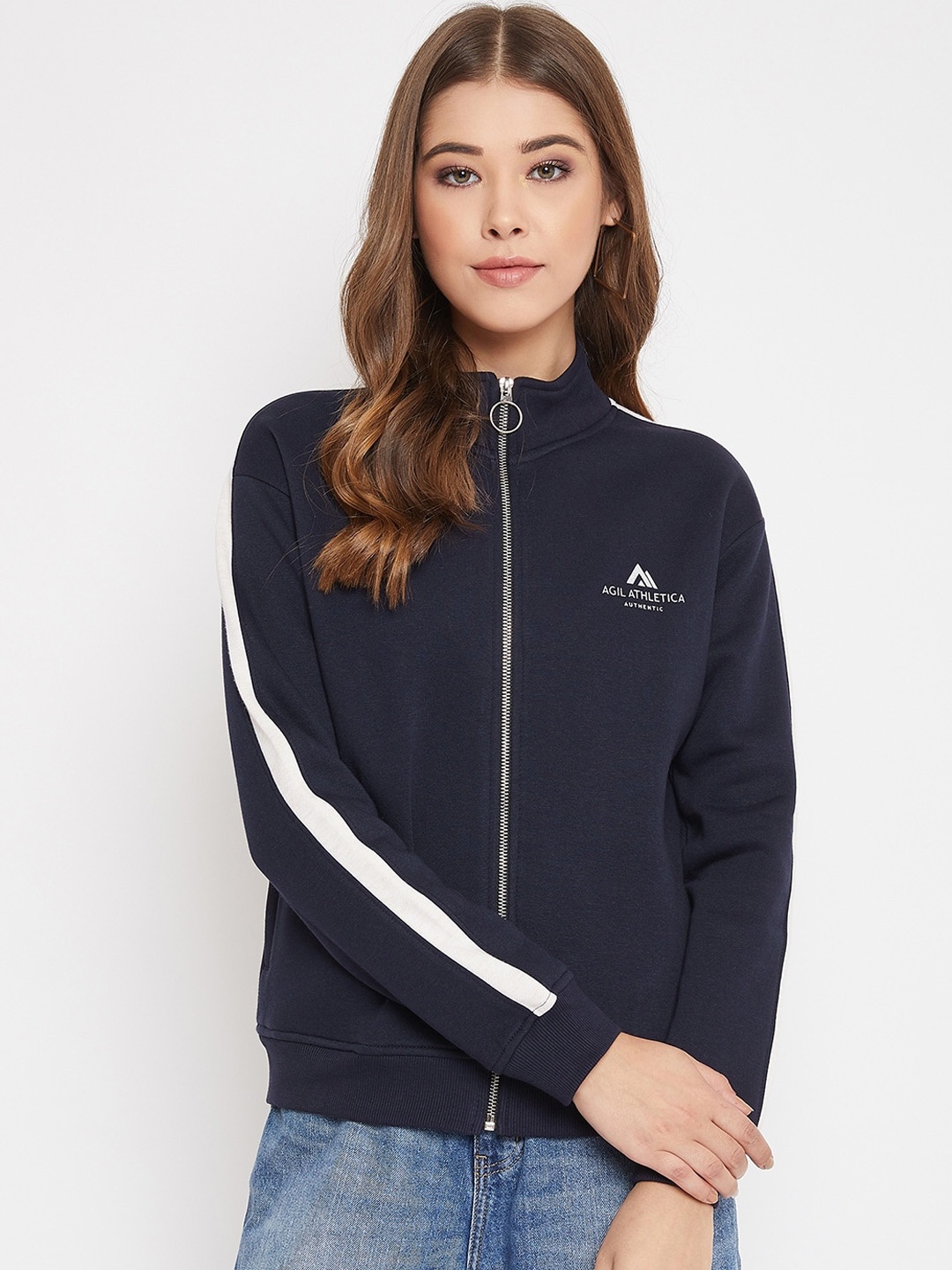 

AGIL ATHLETICA Women Navy Blue & White Colourblocked Sporty Jacket
