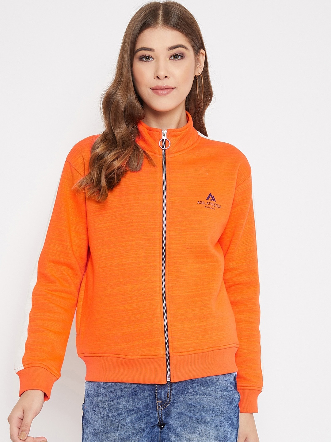 

AGIL ATHLETICA Women Orange Striped Bomber