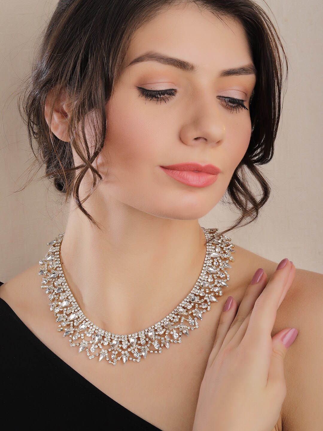 

Rubans 22K Gold Plated Floral Design Crystal & Cubic Zirconia Studded Stylish Necklace