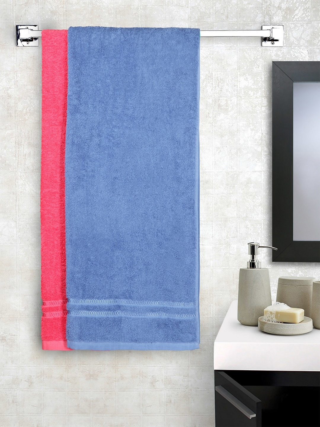 

CORE Designed by SPACES Set of 2 Coral & Blue Solid 380 GSM Bath Towels