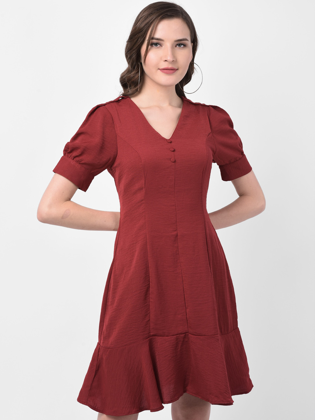 

Latin Quarters Women Maroon Solid Drop-Waist Dress