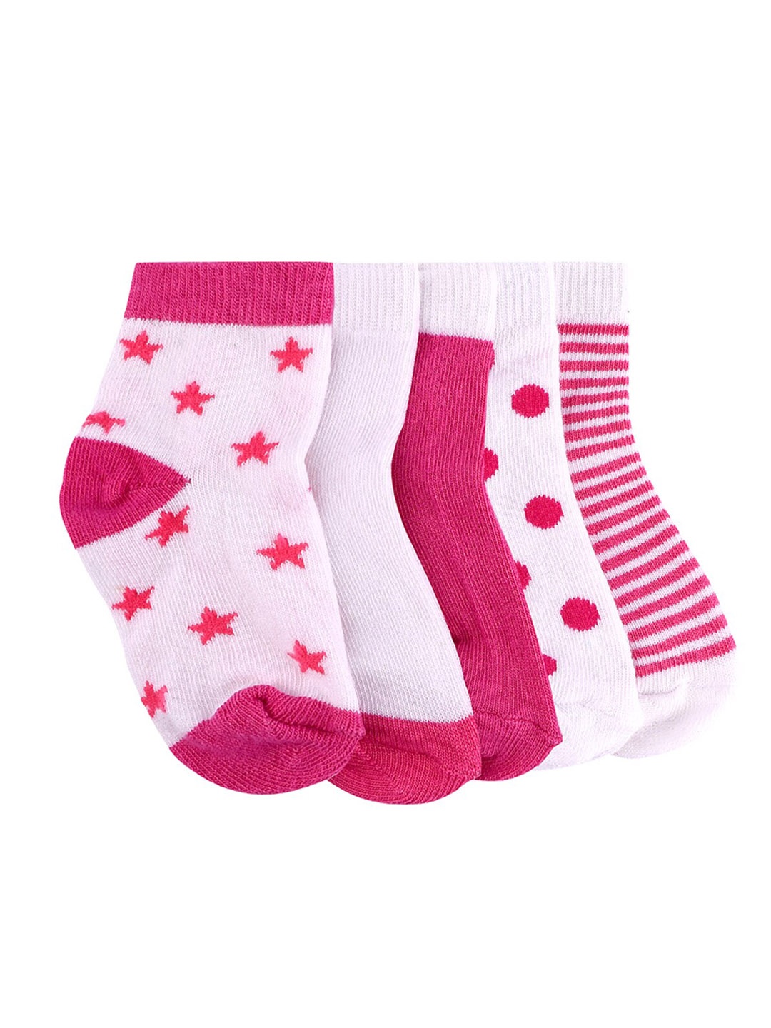 FOOTPRINT 5 Pairs Infant Kids Patterned Ankle-Length Organic Cotton Socks, Pink