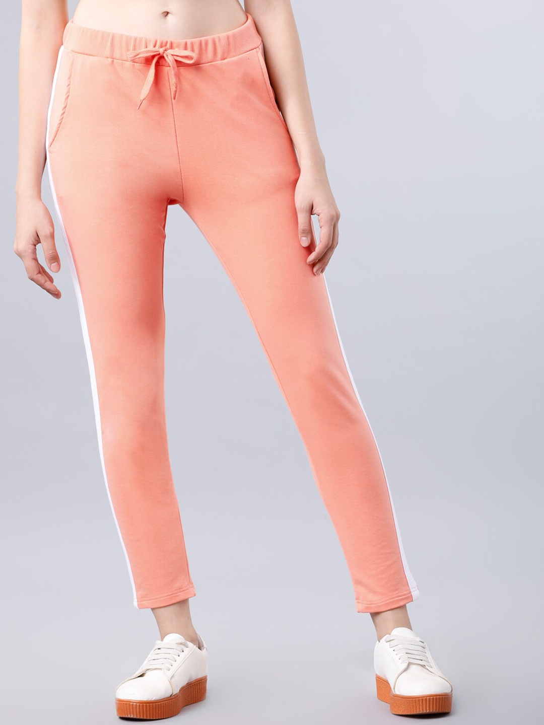 

Tokyo Talkies Women Peach-Coloured Solid Slim Fit Track Pants