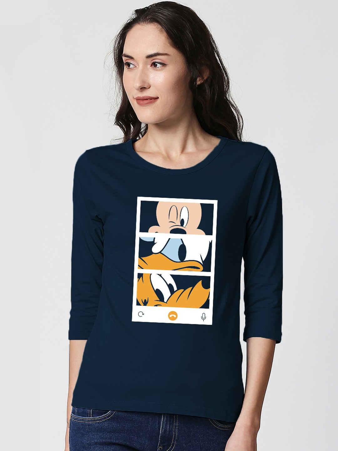 

Bewakoof Women Blue Mickey & Friends Printed Round Neck T-shirt