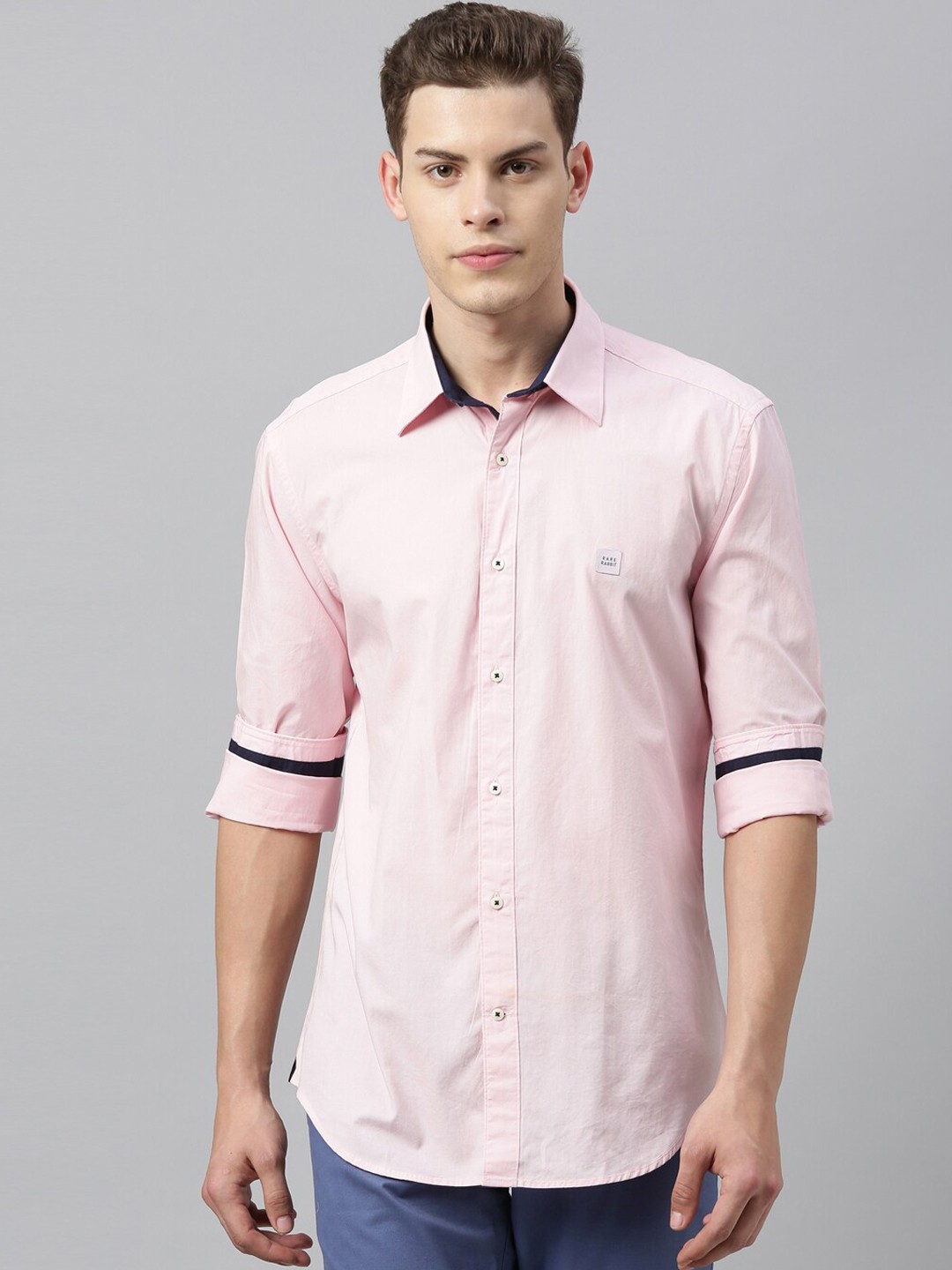 

RARE RABBIT Men Pink Tailored Fit Solid Casual Shirt