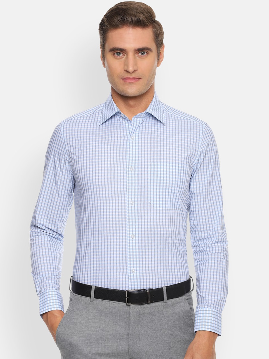 

Louis Philippe Men Blue & White Regular Fit Checked Formal Shirt