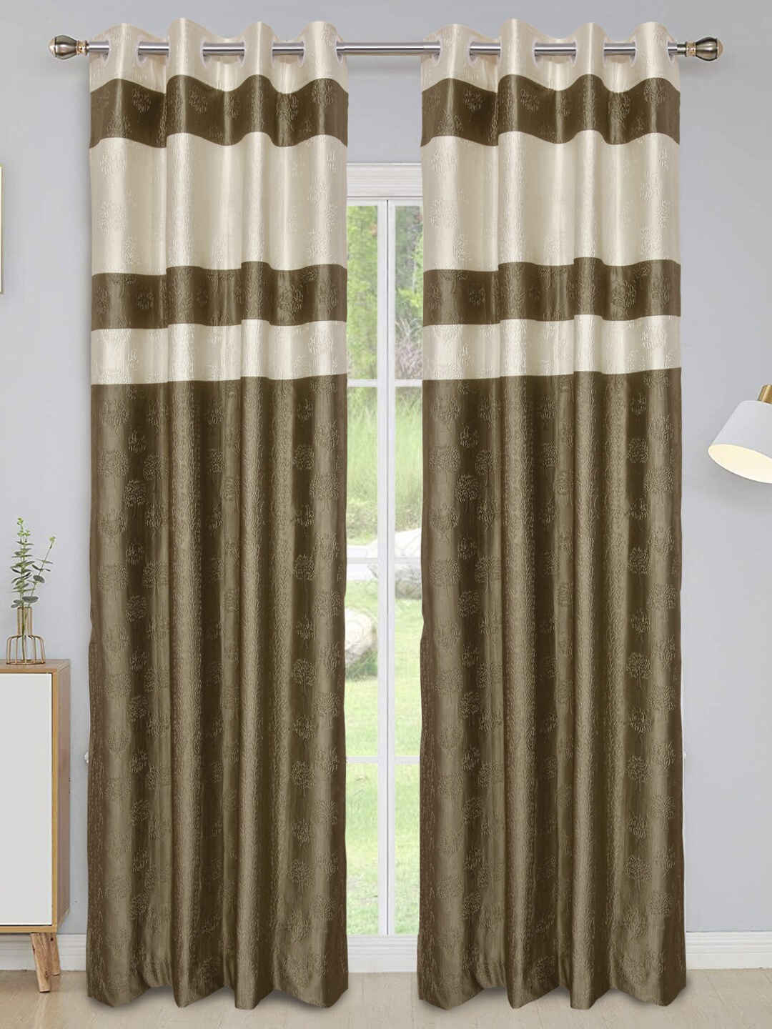 

Kuber Industries Gold & Cream Set of 2 Silk Door Curtains