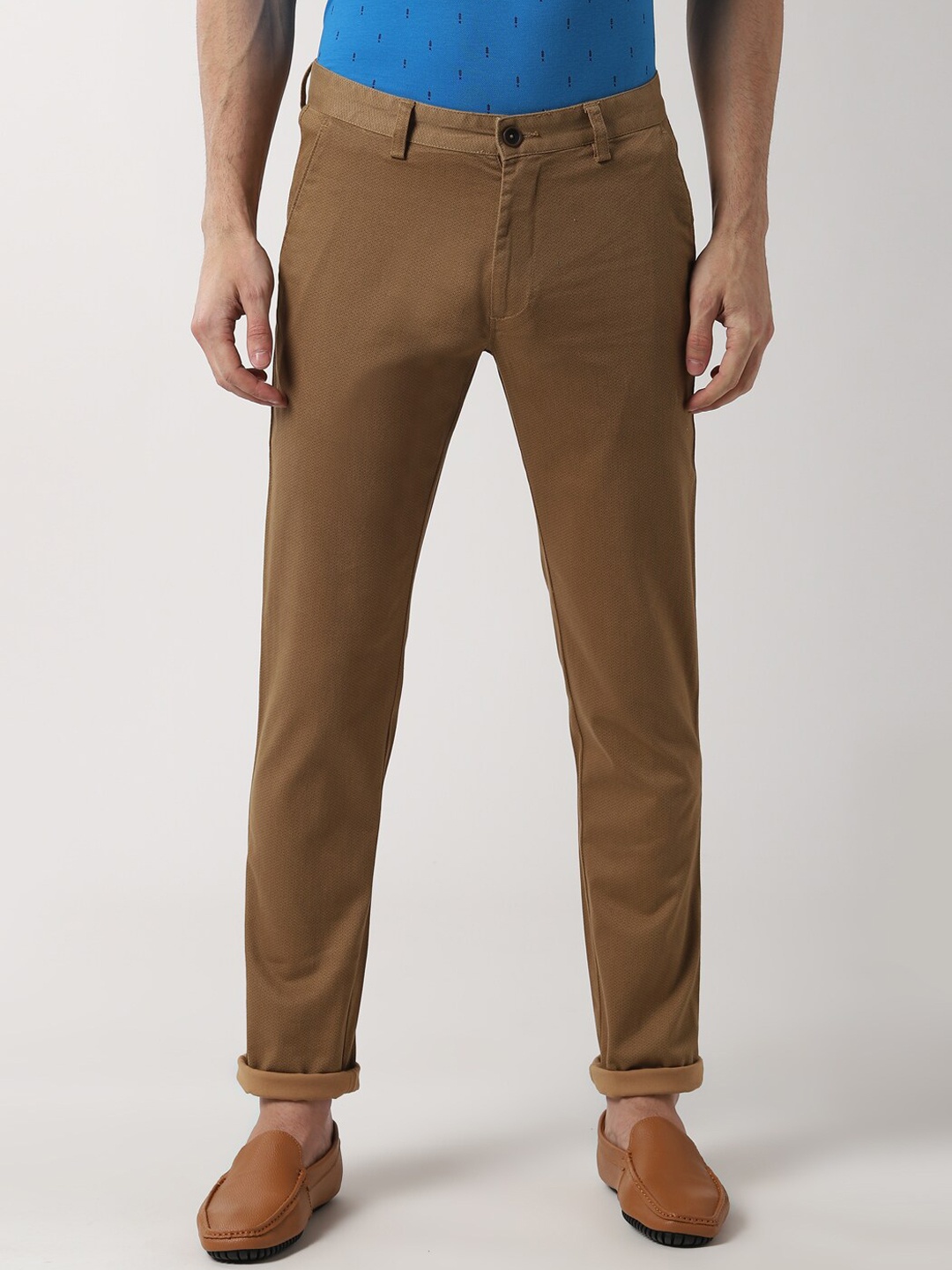 

Peter England Casuals Men Brown Slim Fit Solid Regular Trousers