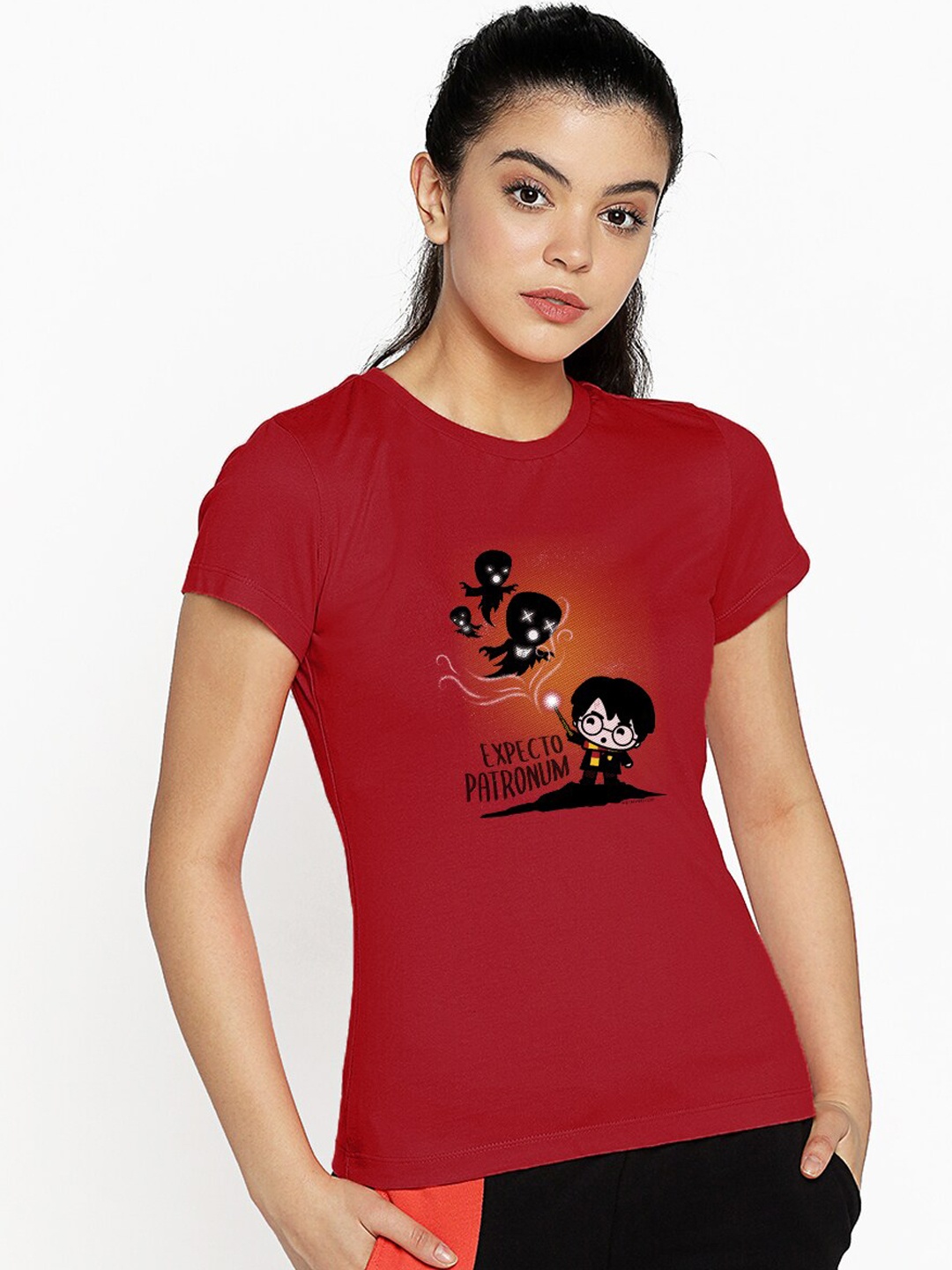 

Bewakoof Women Red Printed Round Neck T-shirt