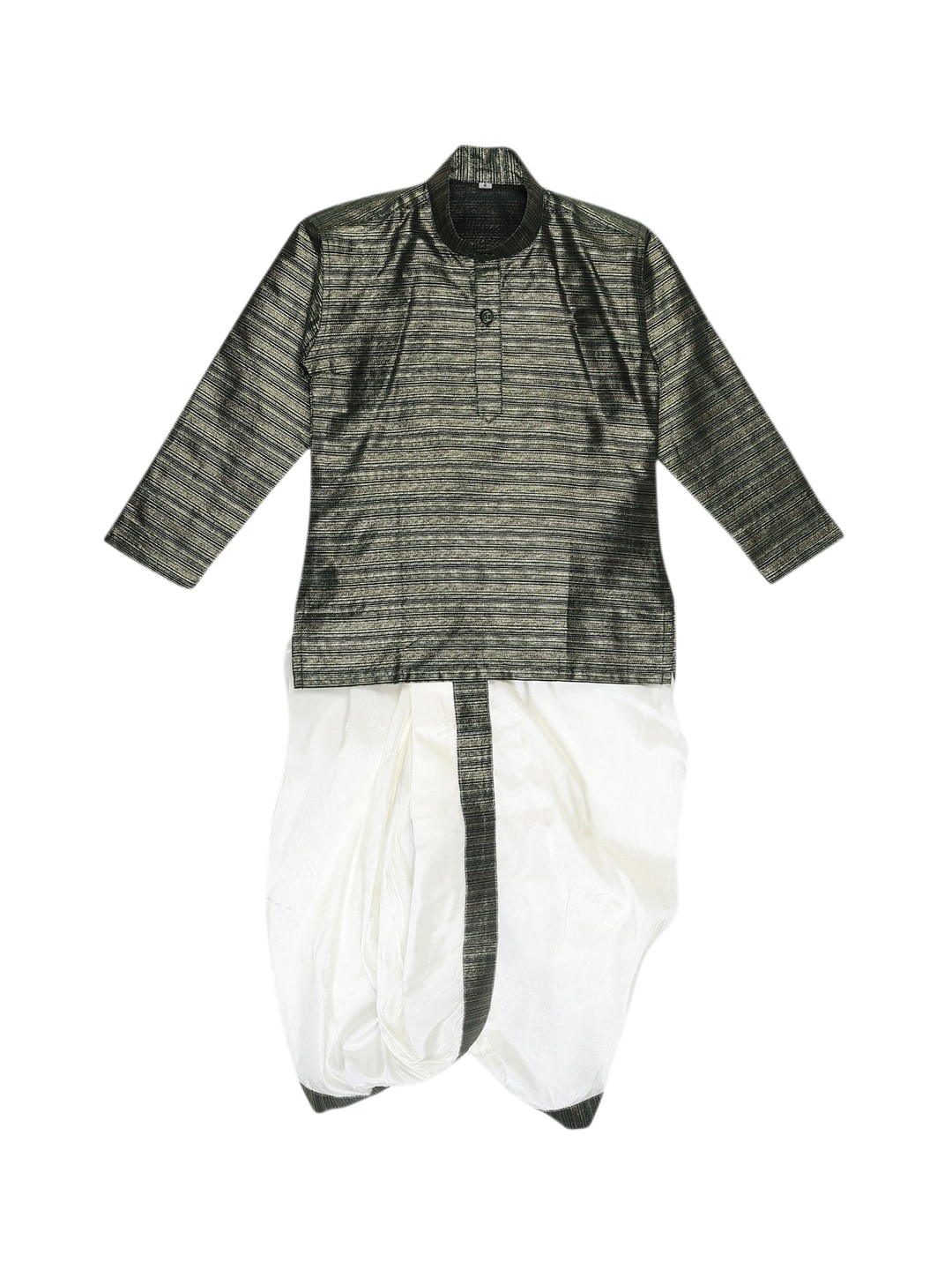 

Sethukrishna Boys Green & Off-White Woven Design Kurta with Dhoti Pants