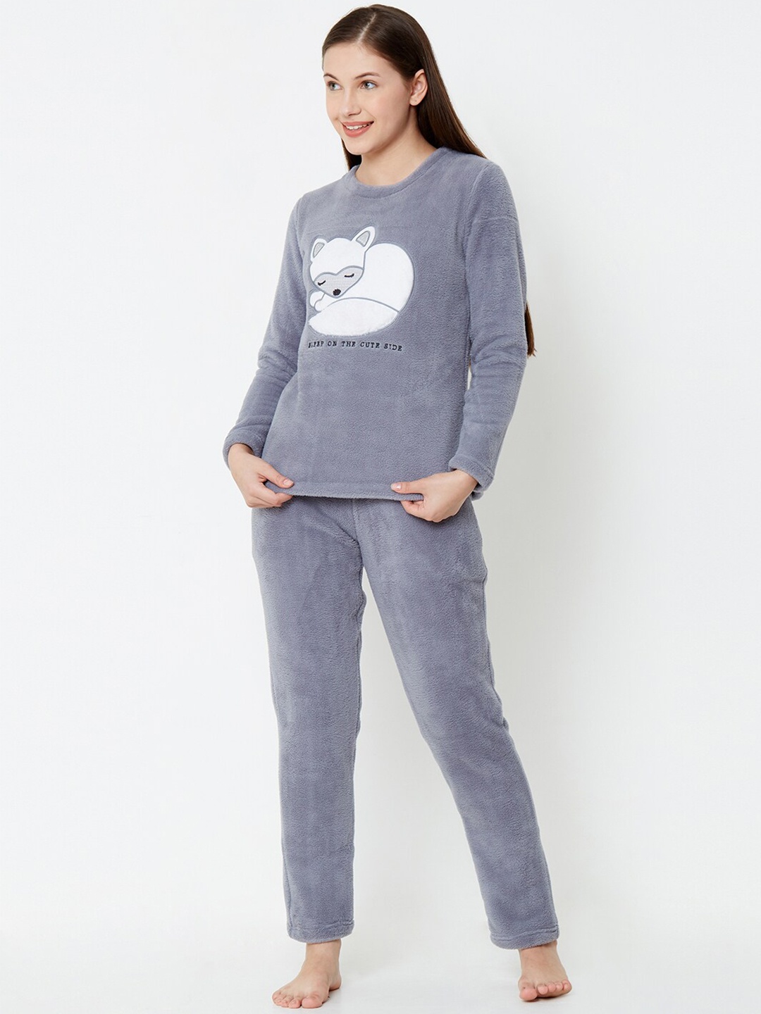 

Sweet Dreams Women Grey & White Self Design Night suit