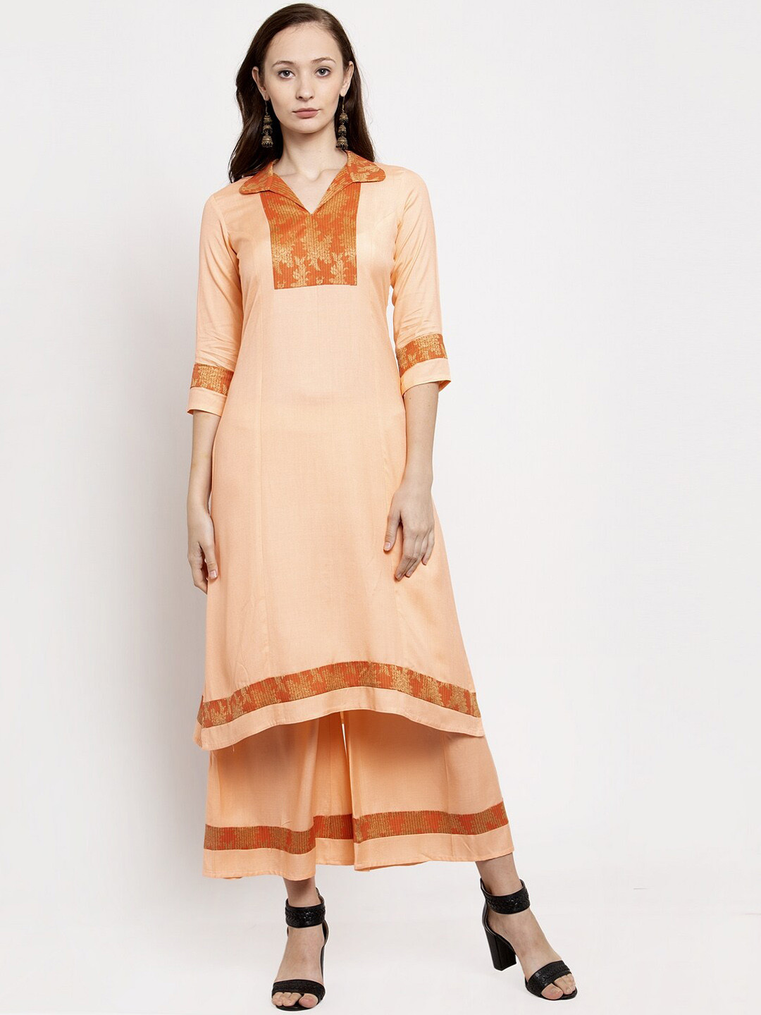 

DUGRI BE THE ONE Women Peach-Coloured Yoke Design Kurta with Palazzos