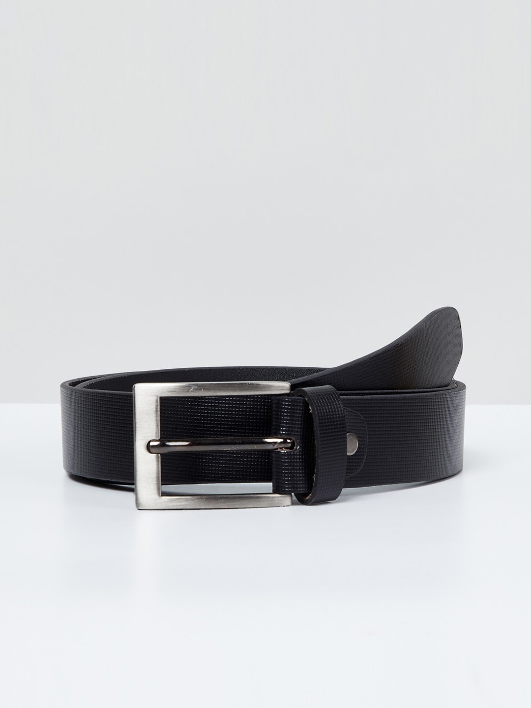 max Men Black Solid Leather Belt