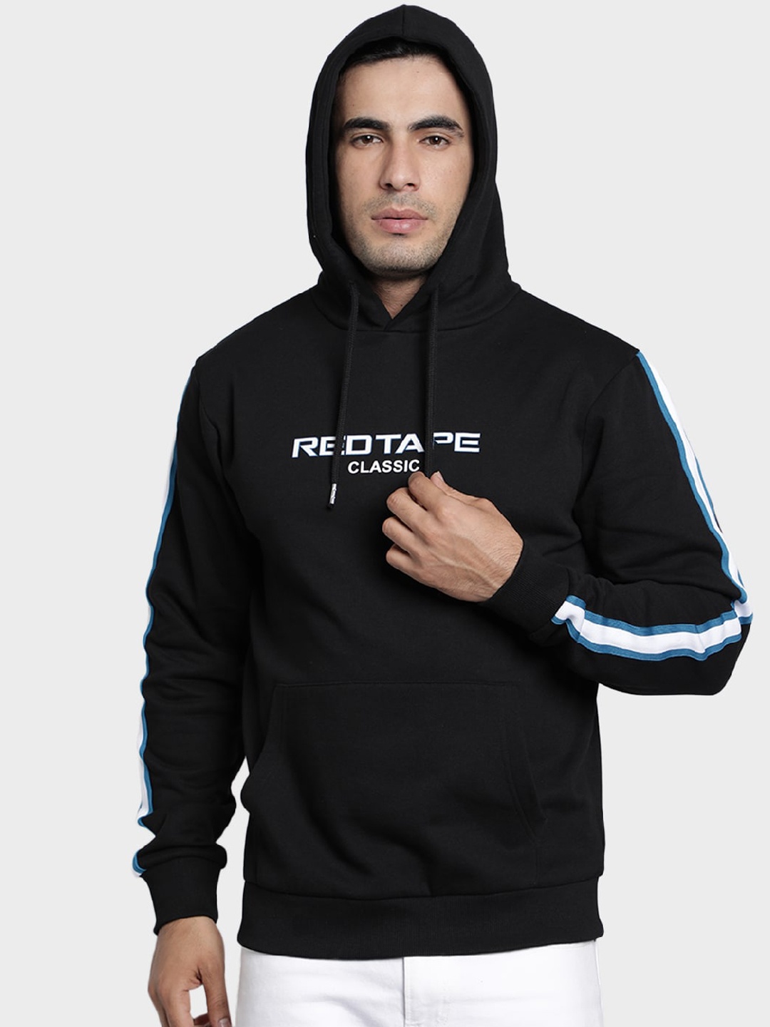 Red Tape Men Black Printed Hooded Sweatshirt