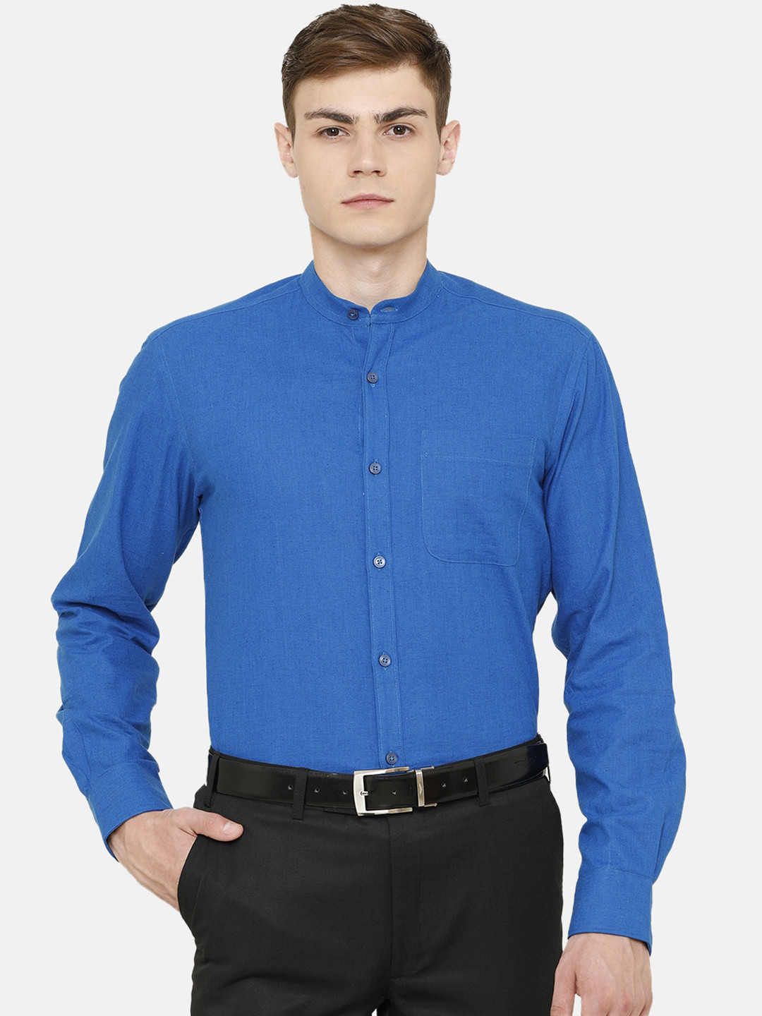 

CAVALLO by Linen Club Men Cotton Linen Blue Regular Fit Solid Formal Shirt