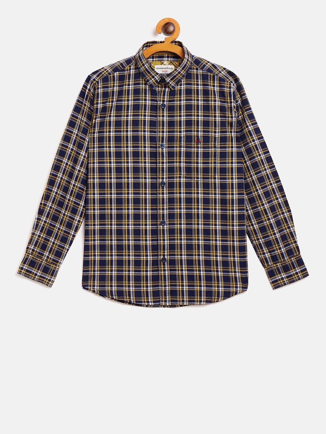 

Crimsoune Club Boys Navy Blue & Yellow Slim Fit Checked Casual Shirt
