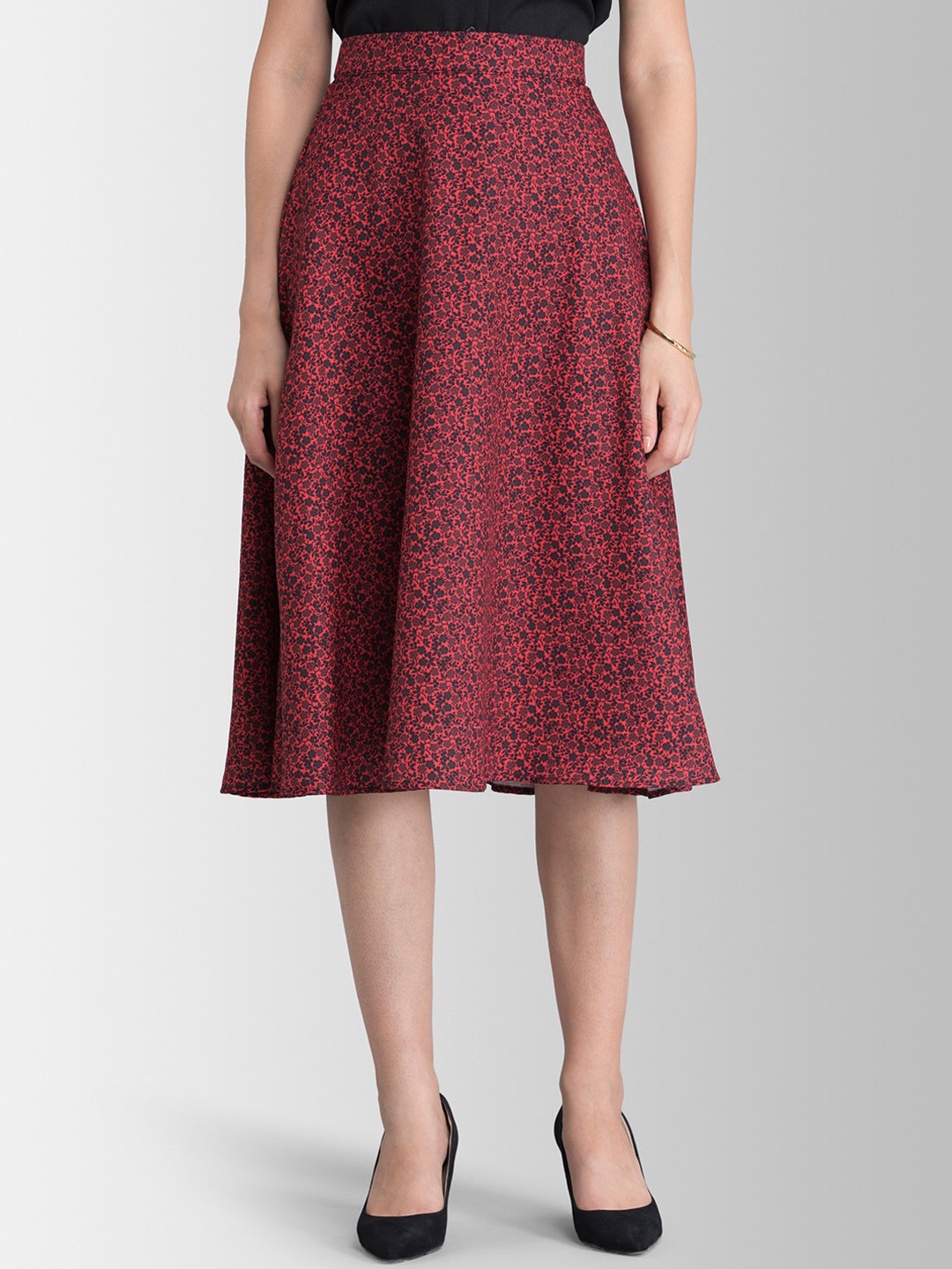 

FableStreet Red Floral Printed Flared Skirt