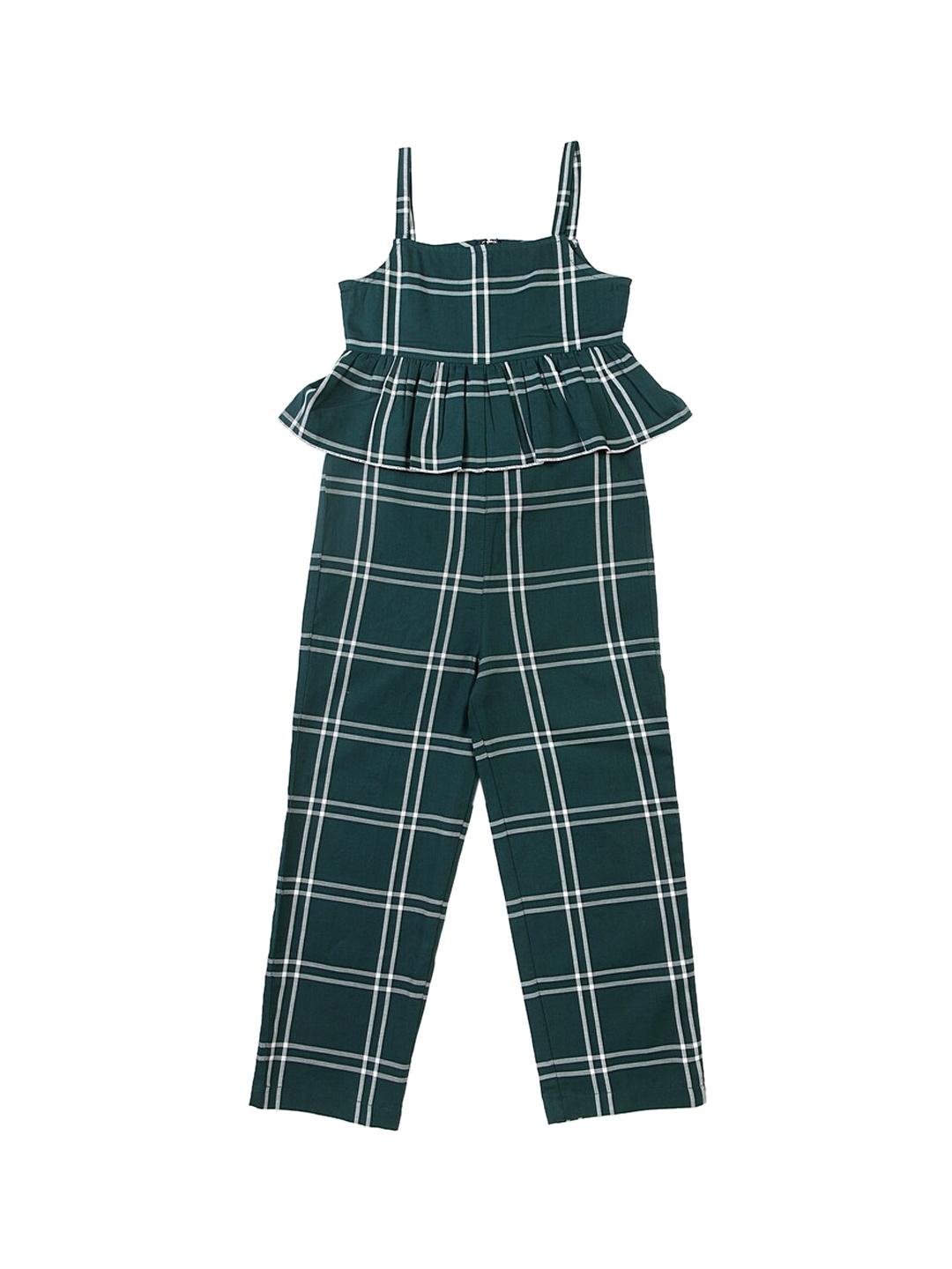 

luyk Girls Green Checked Peplum Jumpsuit