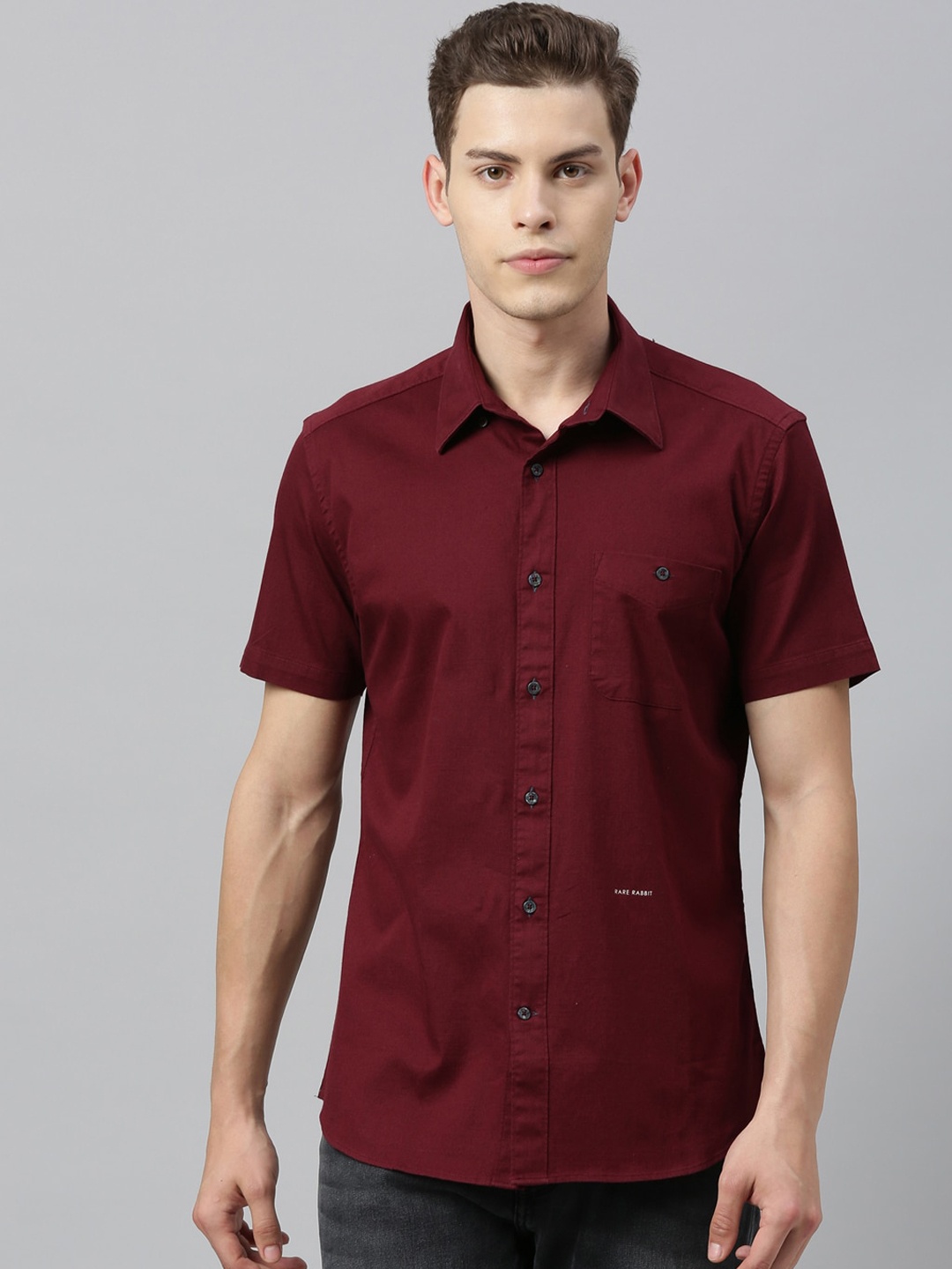 

RARE RABBIT Men Maroon Tailored Fit Solid Casual Shirt