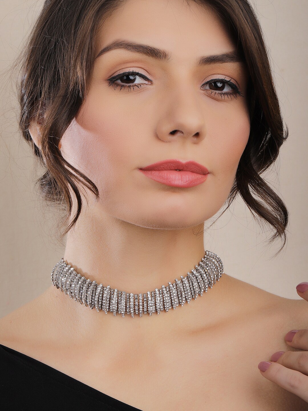 

Rubans Silver-Plated Handcrafted Rhinestone Choker