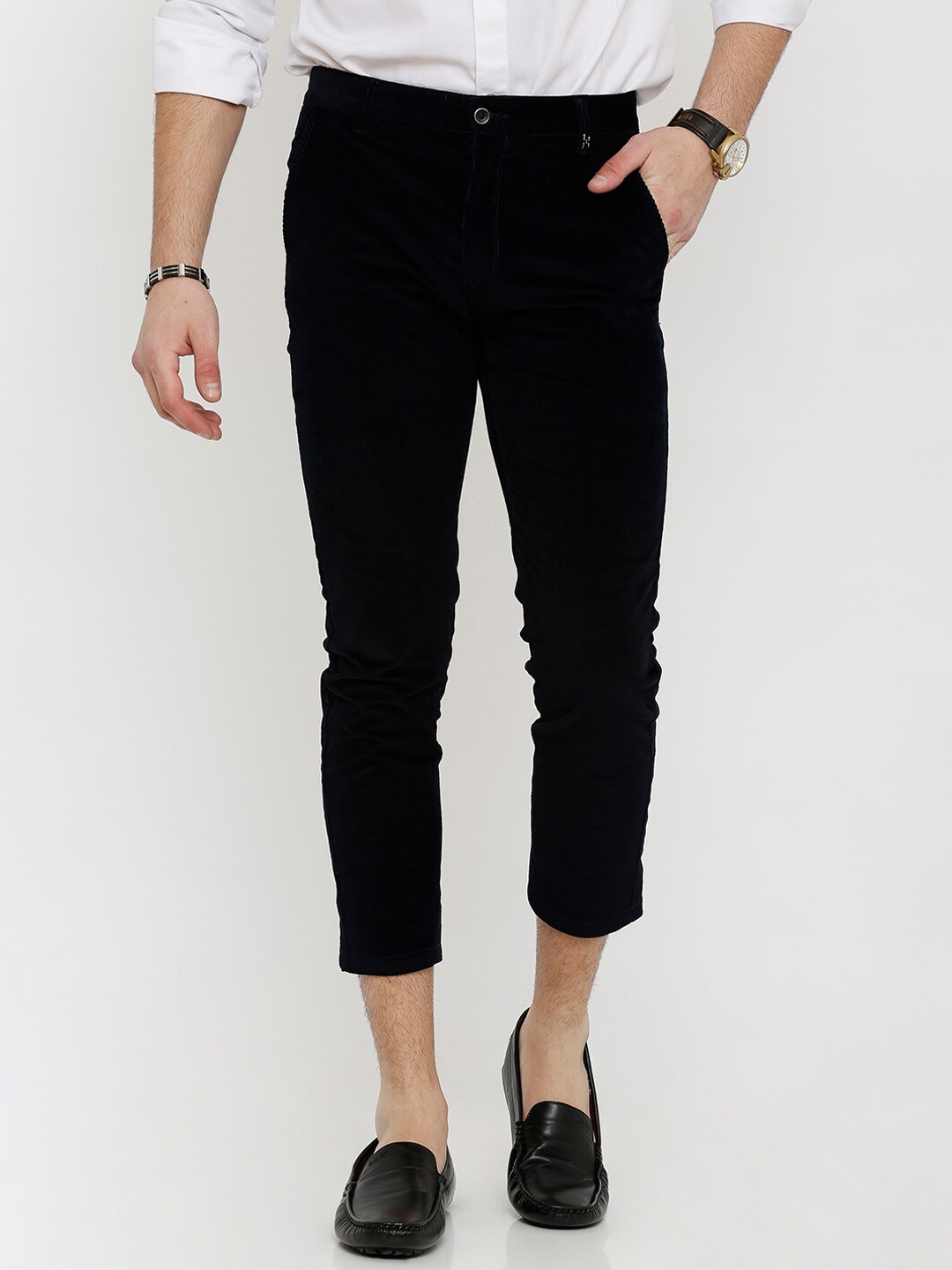 

Rex Straut Jeans Men Navy Blue Slim Fit Solid Cropped Regular Trousers
