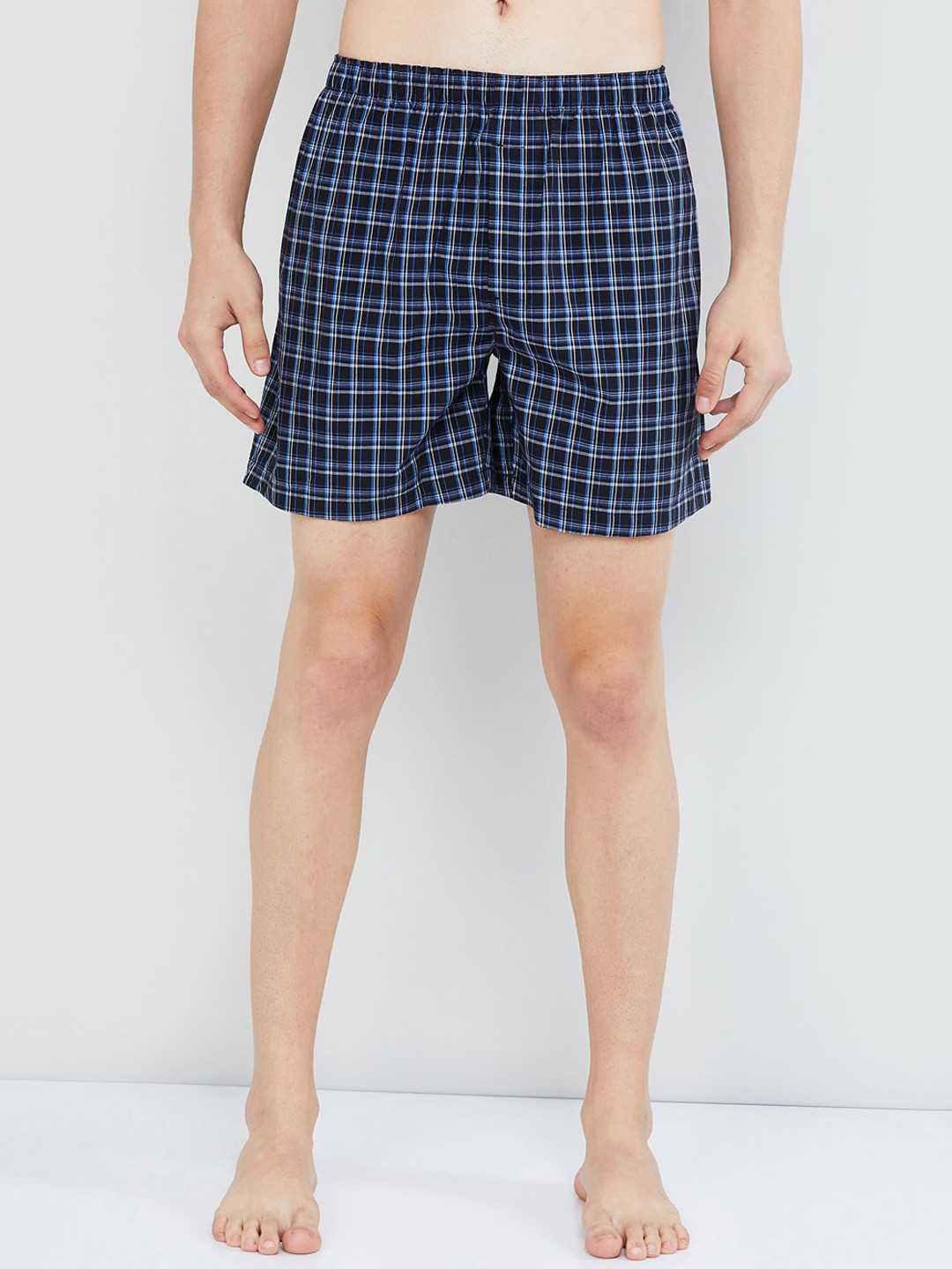 

max Men Blue Checked Pure Cotton Boxers NOOSYDBXDB