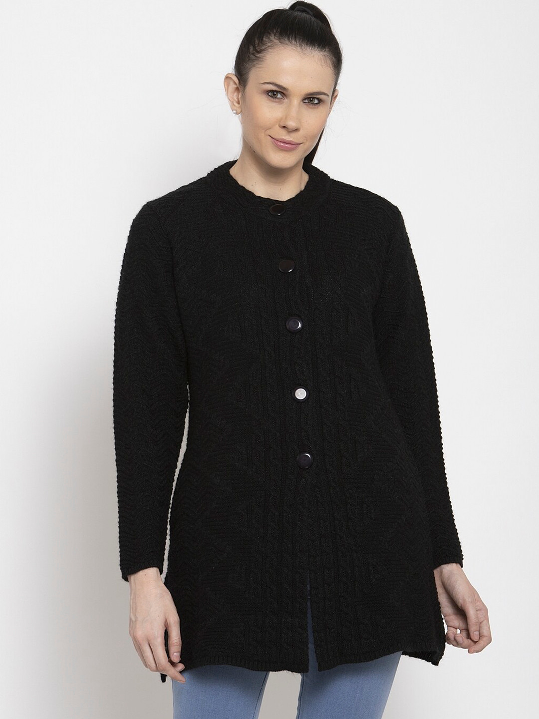 

VANYA Women Black Ribbed Cardigan Sweater