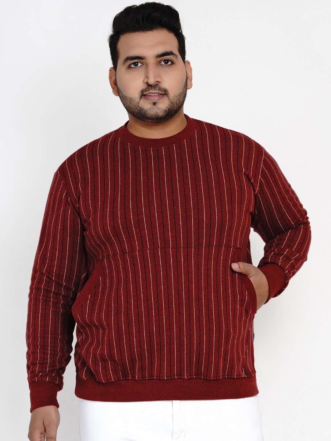

John Pride Men Rust & Blue Striped Sweatshirt