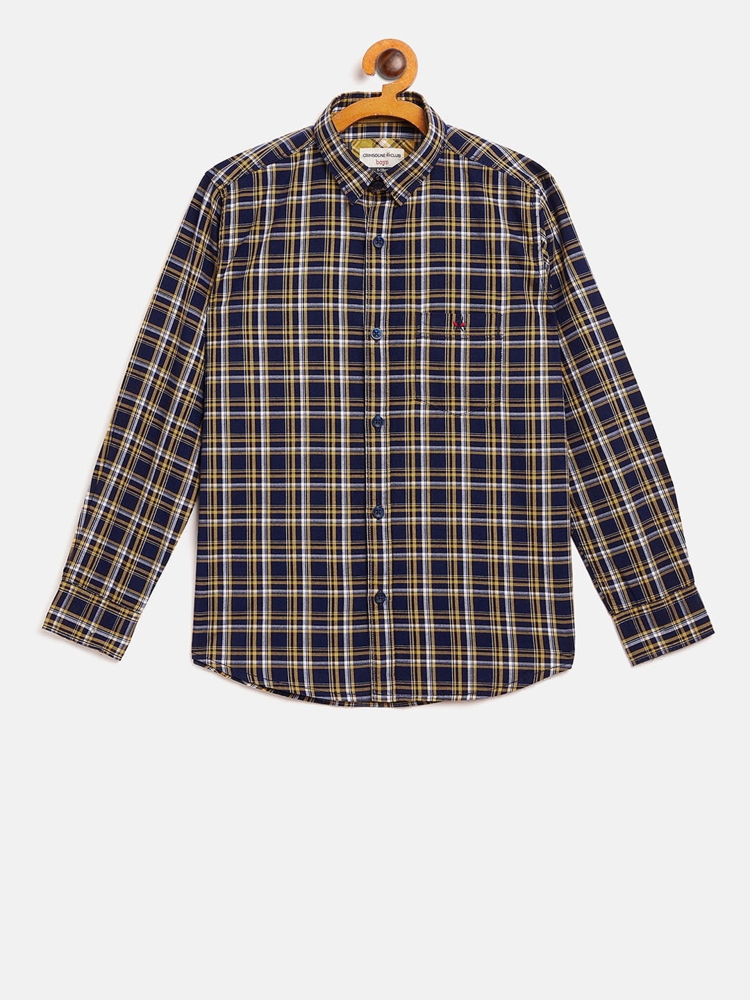 

Crimsoune Club Boys Navy Blue & Yellow Slim Fit Checked Casual Shirt