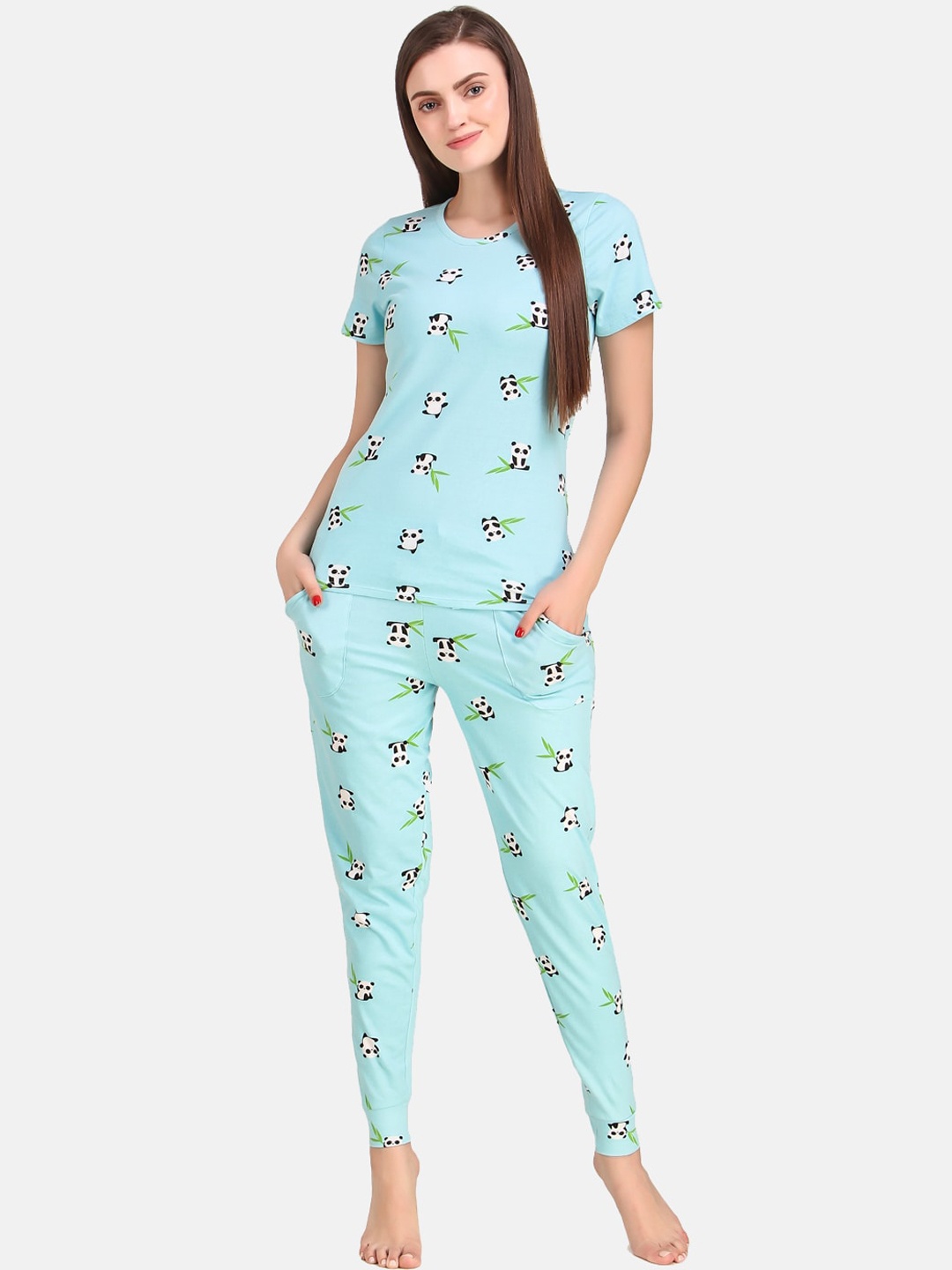 

Masha Women Blue Printed Night suit