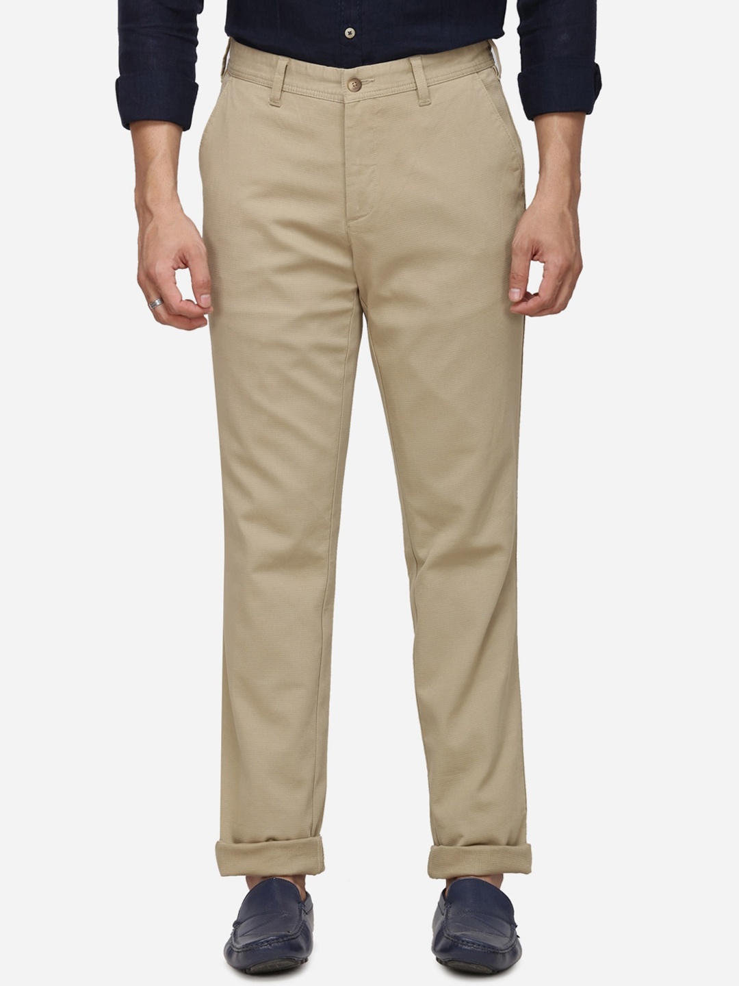 

JADE BLUE Men Khaki Regular Fit Solid Regular Trousers