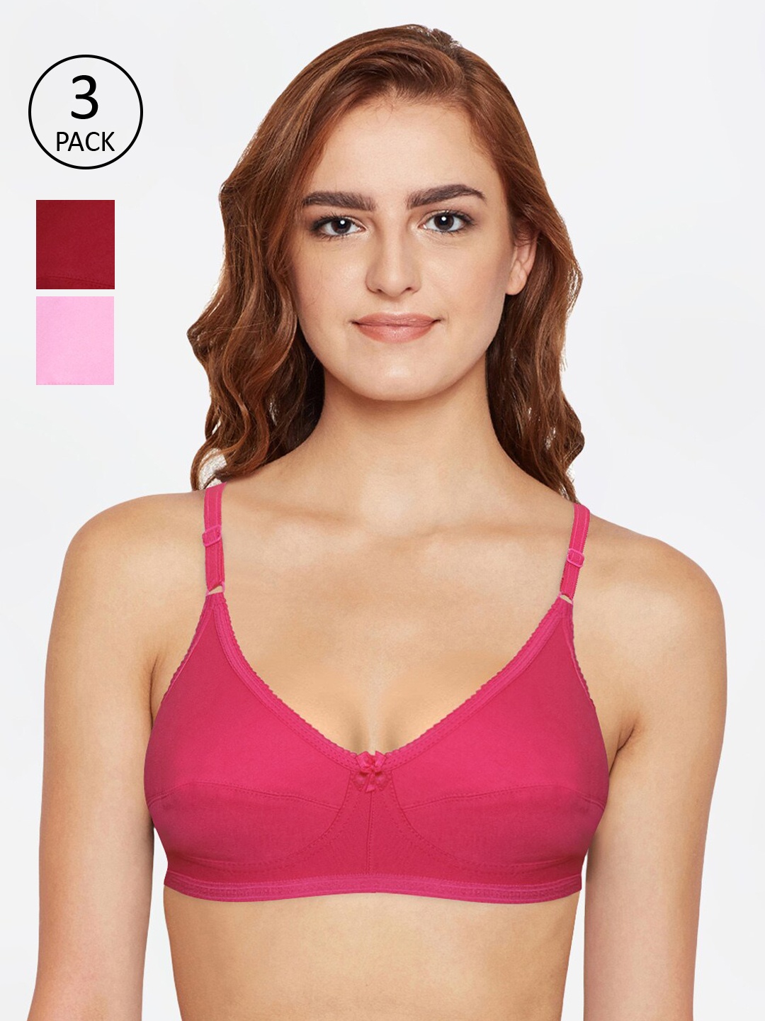 

Bodycare Pack of 3 Assorted Non-Wired Non Padded Everyday Bras 6817PICOMH, Pink