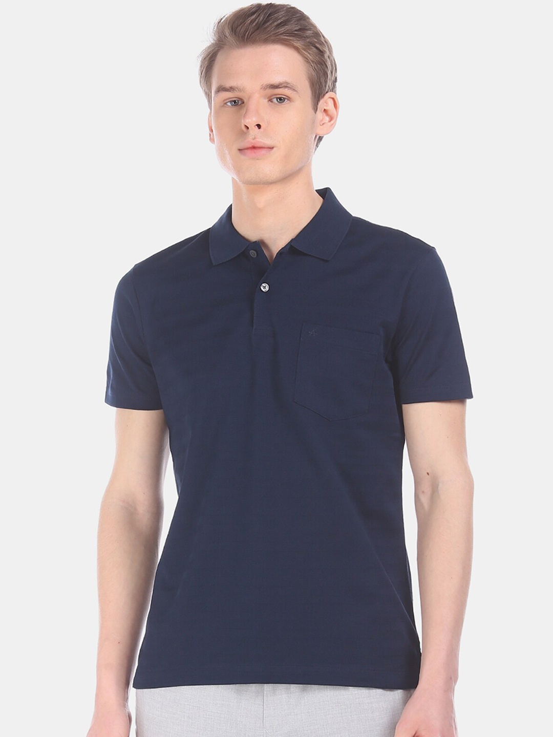 

Arrow Men Blue Solid Polo Collar T-shirt