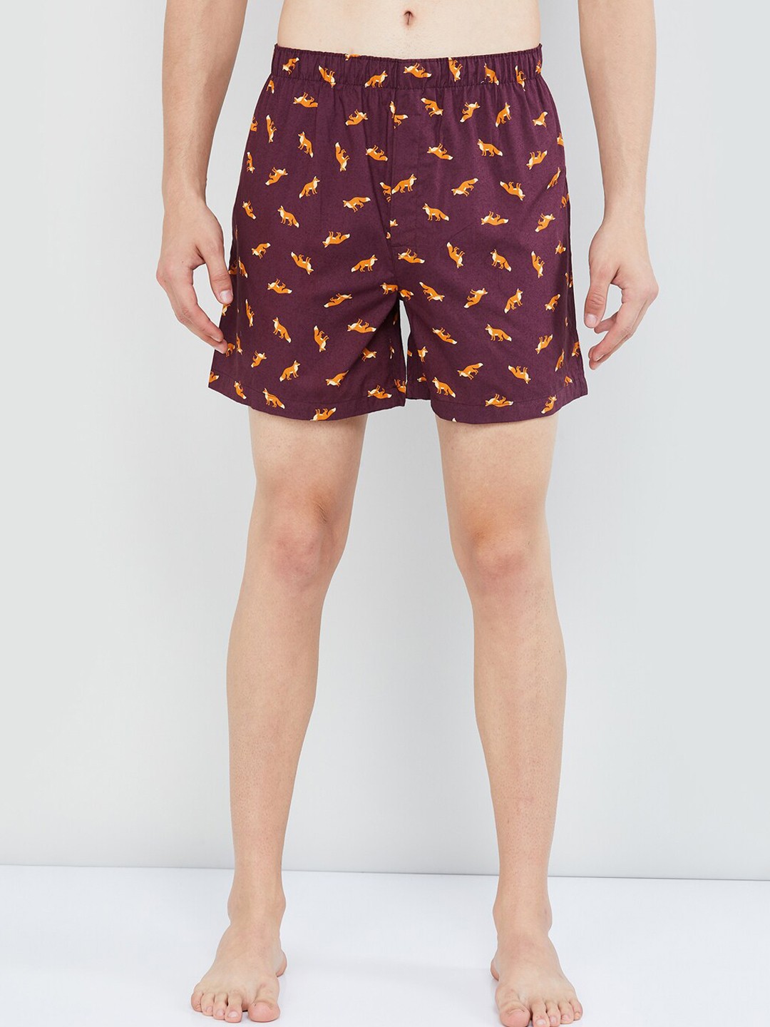 

max Men Wine Red & Orange Printed Pure Cotton Boxers, Maroon