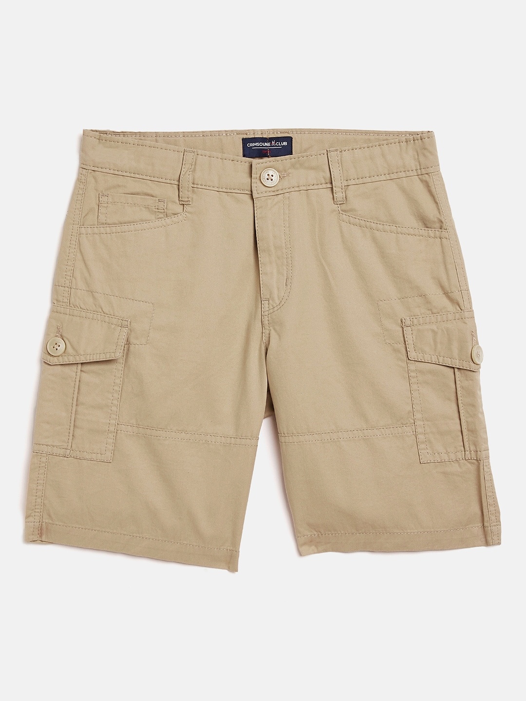 

Crimsoune Club Boys Beige Solid Slim Fit Cargo Shorts