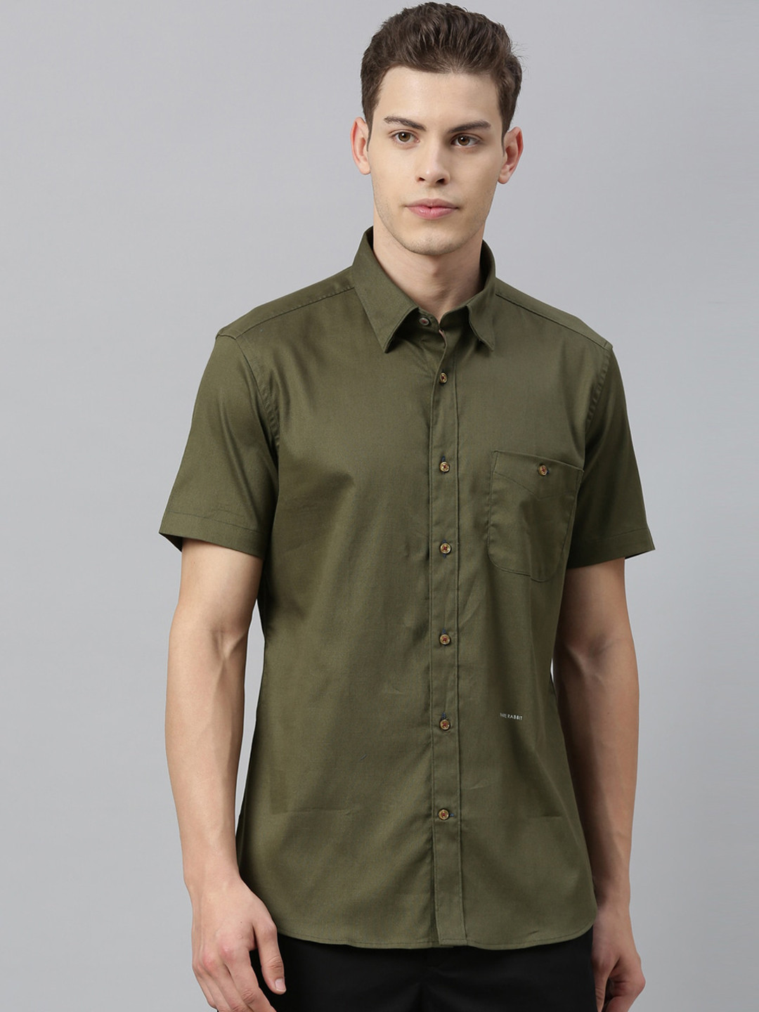 

RARE RABBIT Men Olive Green Tailored Fit Solid Casual Shirt