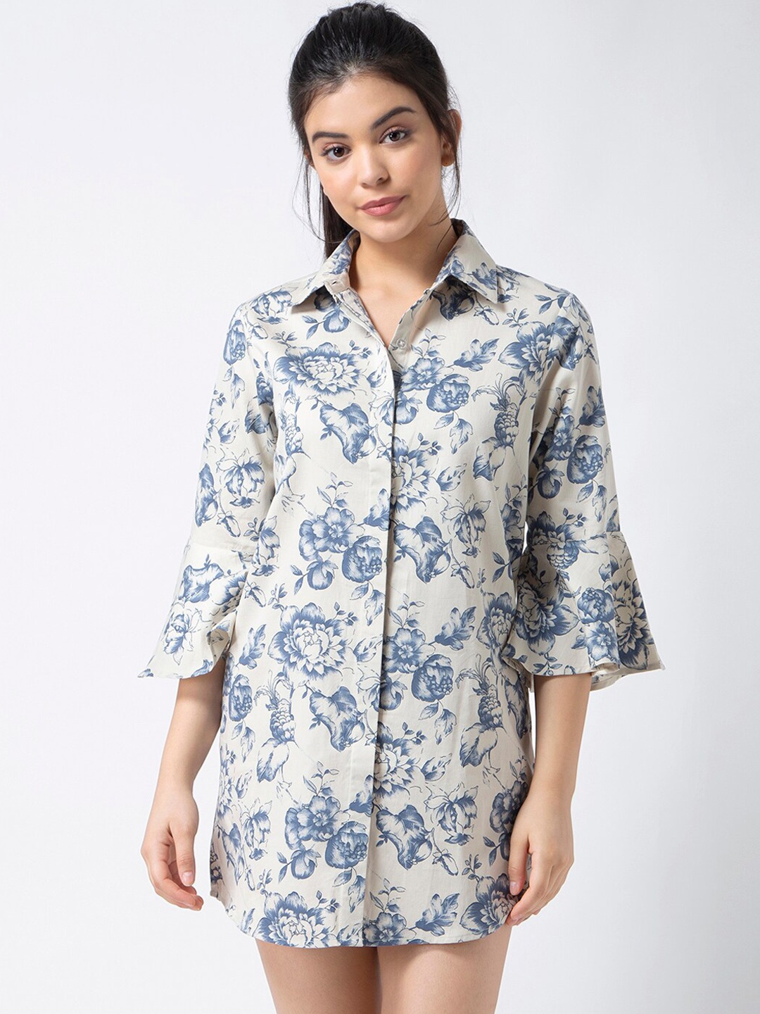 

ADORENITE Women Off-White & Blue Floral Nightdress