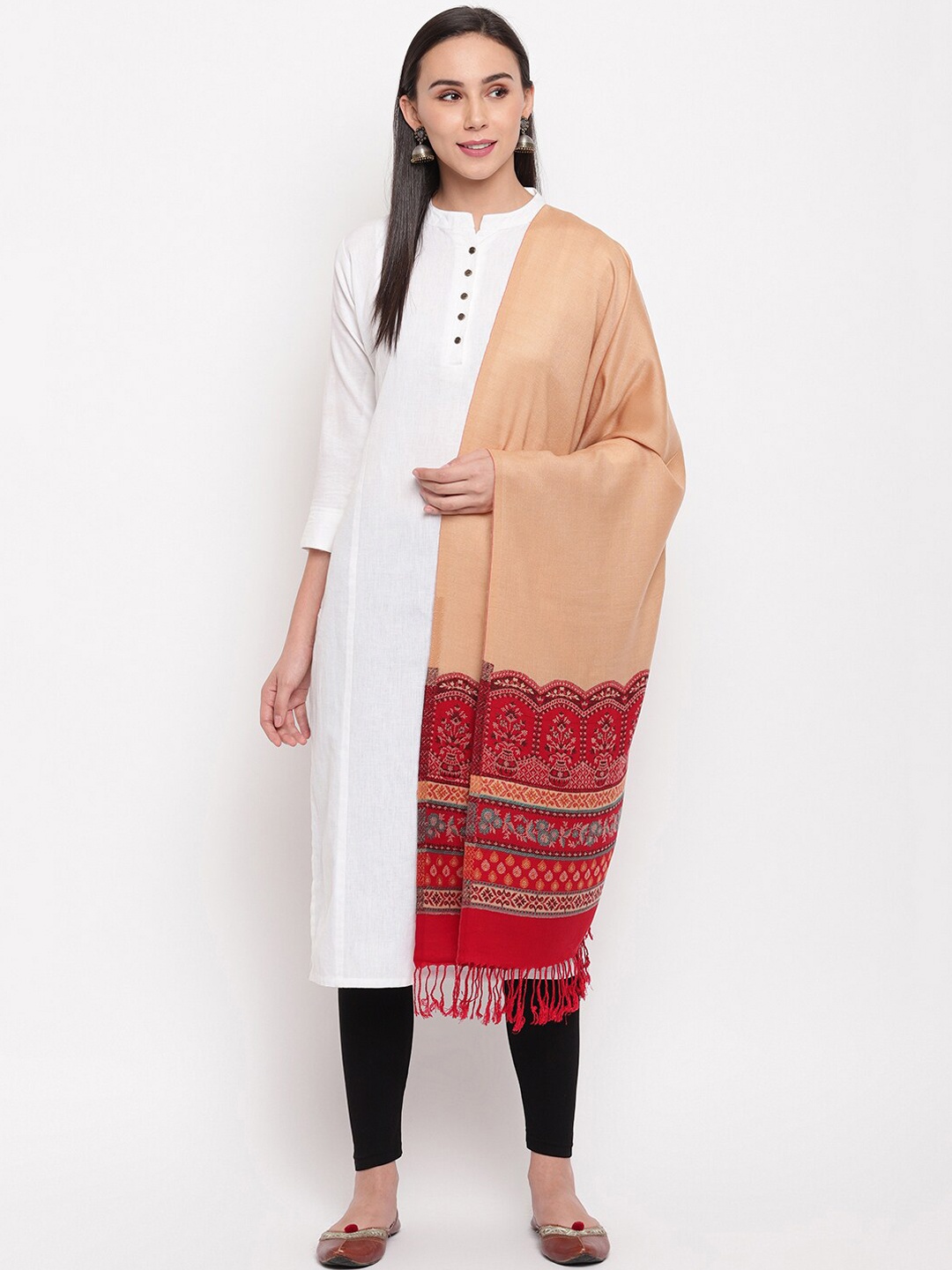 

HK colours of fashion Women Camel Brown & Red Printed Stole