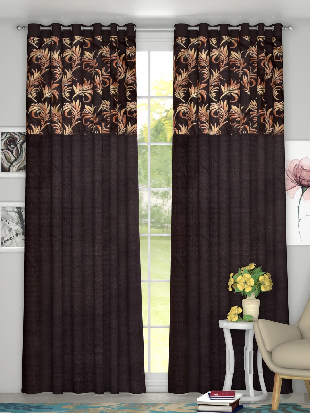 

Kuber Industries Brown Set of 2 Door Curtains