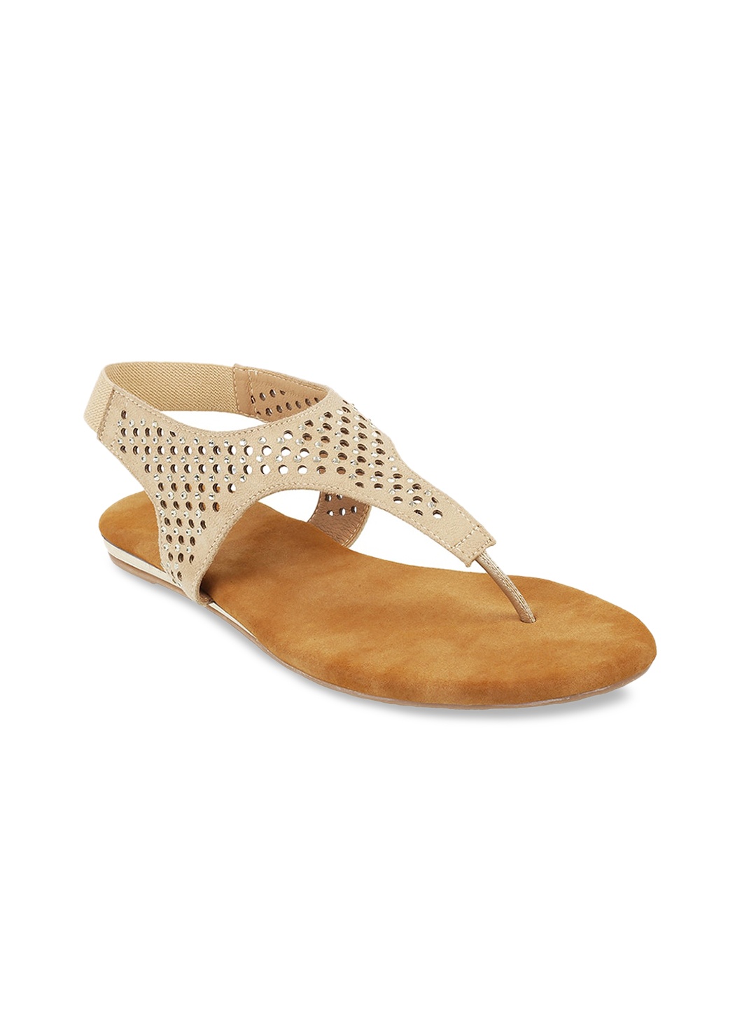

Mochi Women Beige Textured Open Toe Flats