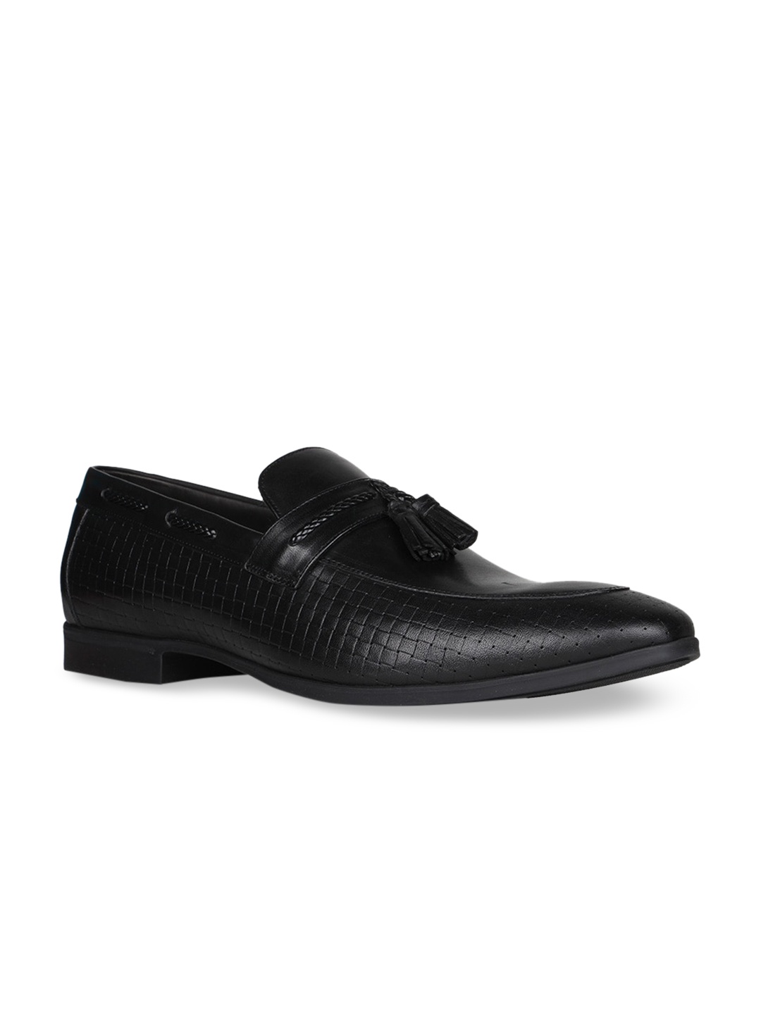 

Regal Black Textured Leather Formal Slip-Ons