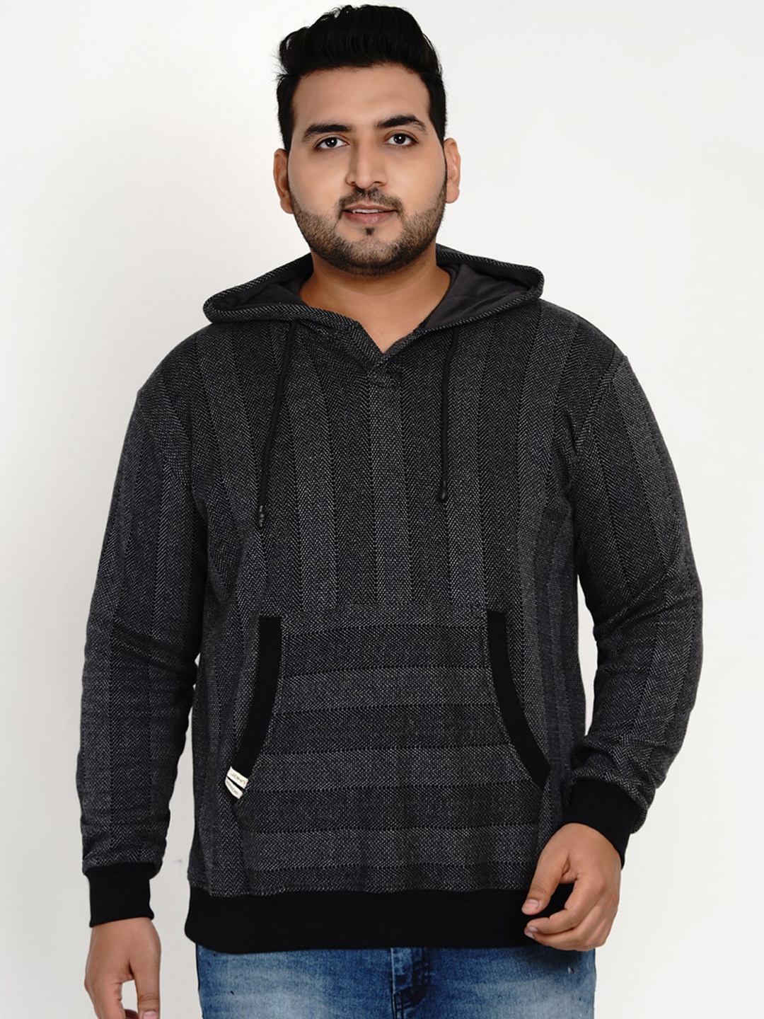 

John Pride Men Black & Grey Striped Hooded Sweatshirt