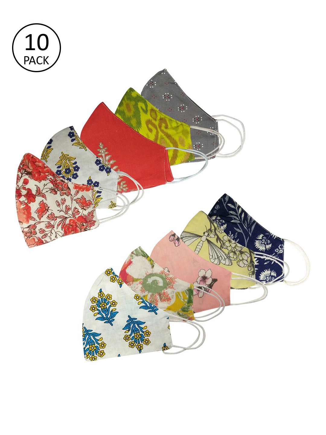 

Aditi Wasan Unisex Pack of 10 Printed 3-Ply Anti-Pollution Reusable Cloth Masks, Multi