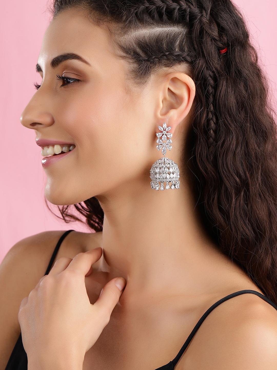 

Rubans Silver-Toned Dome Shaped Jhumkas