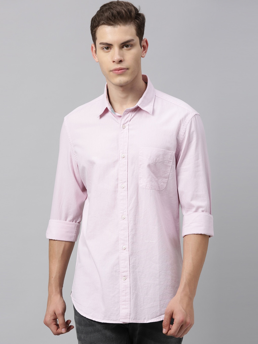 

RARE RABBIT Men Pink Tailored Fit Solid Casual Shirt